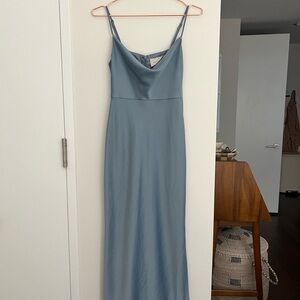 BHLDN Cali Satin Cowl-Neck Midi Slip Dress - Dusty Blue size 0
